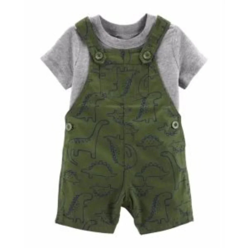 Carter’s Baby Boy’s 2 Piece Dinosaur T Shirt & Short Overalls Set Size 6M